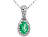 3/4 Carat (ctw) Natural Emerald Halo Twist Pendant Necklace in 14K White Gold with Chain and Diamonds 1/8 Carat (ctw)